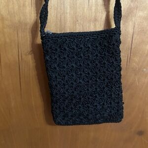 Vintage Borsani Black Crocheted Shoulder Bag Purse GUC